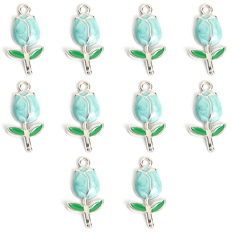 10pcs Multicolor Tulip Enamel Drip Oil Charms for DIY Crafting